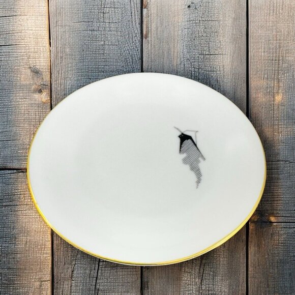 Freiberger Porzellan Round Dish Plate Unique Design Germany MCM Gold Edge Set 3 - Picture 3 of 13